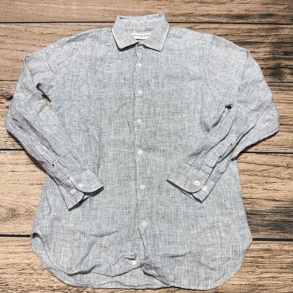 Orlebar Brown Giles Shirt Mens S Grey 100% Linen Long Sleeve Button Down Casual